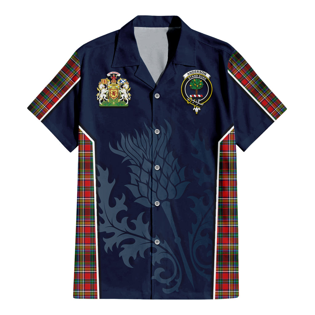 Tartan Vibes Clothing Anderson of Arbrake Tartan Short Sleeve Button Up Shirt with Family Crest and Scottish Thistle Vibes Sport Style