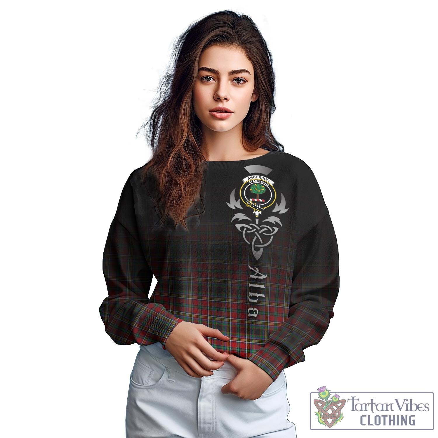 Tartan Vibes Clothing Anderson of Arbrake Tartan Sweatshirt Featuring Alba Gu Brath Family Crest Celtic Inspired