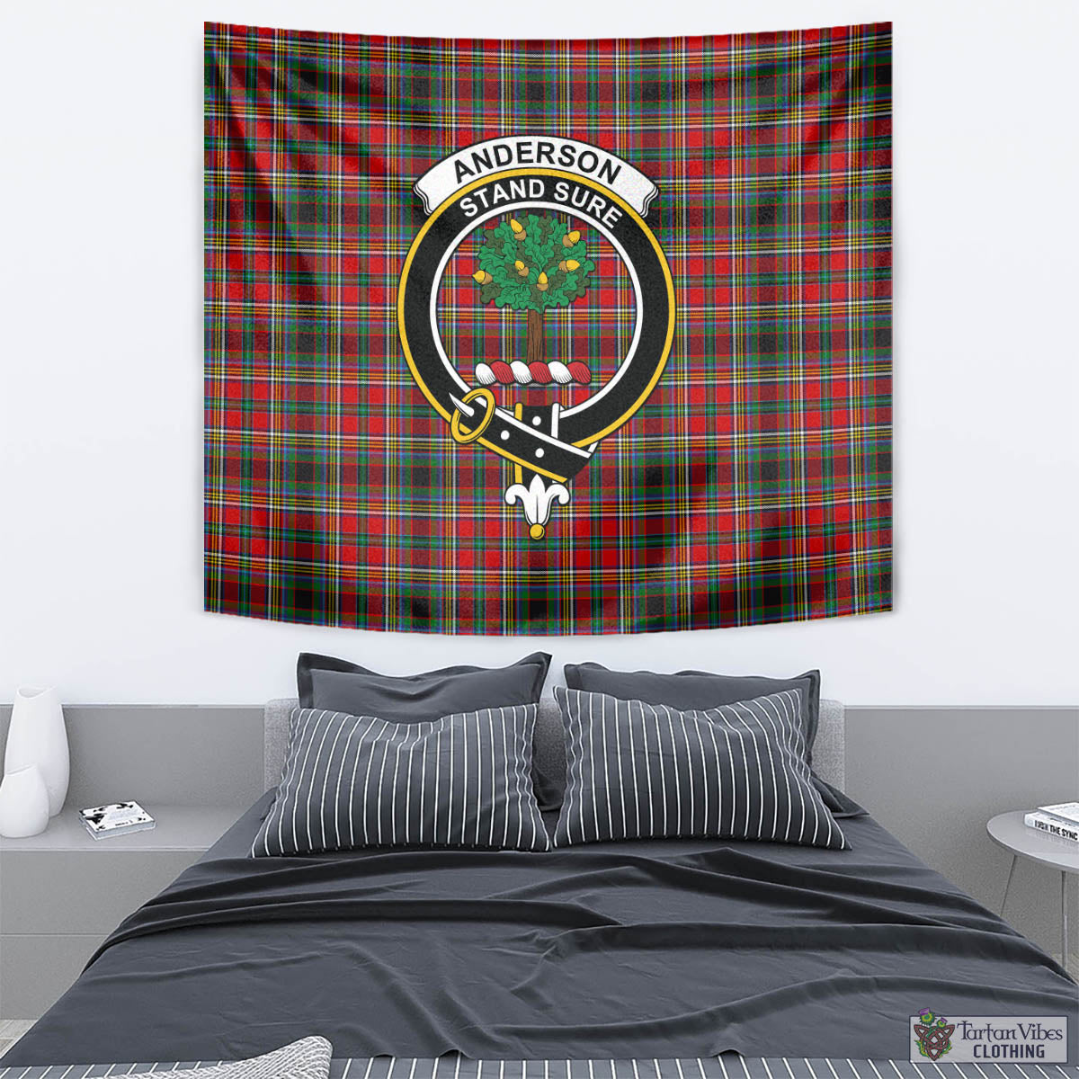 Tartan Vibes Clothing Anderson of Arbrake Tartan Tapestry Wall Hanging and Home Decor for Room with Family Crest