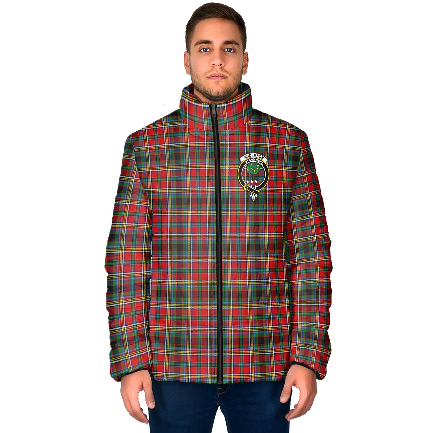 Anderson of Arbrake Tartan Padded Jacket with Family Crest - Tartan Vibes Clothing