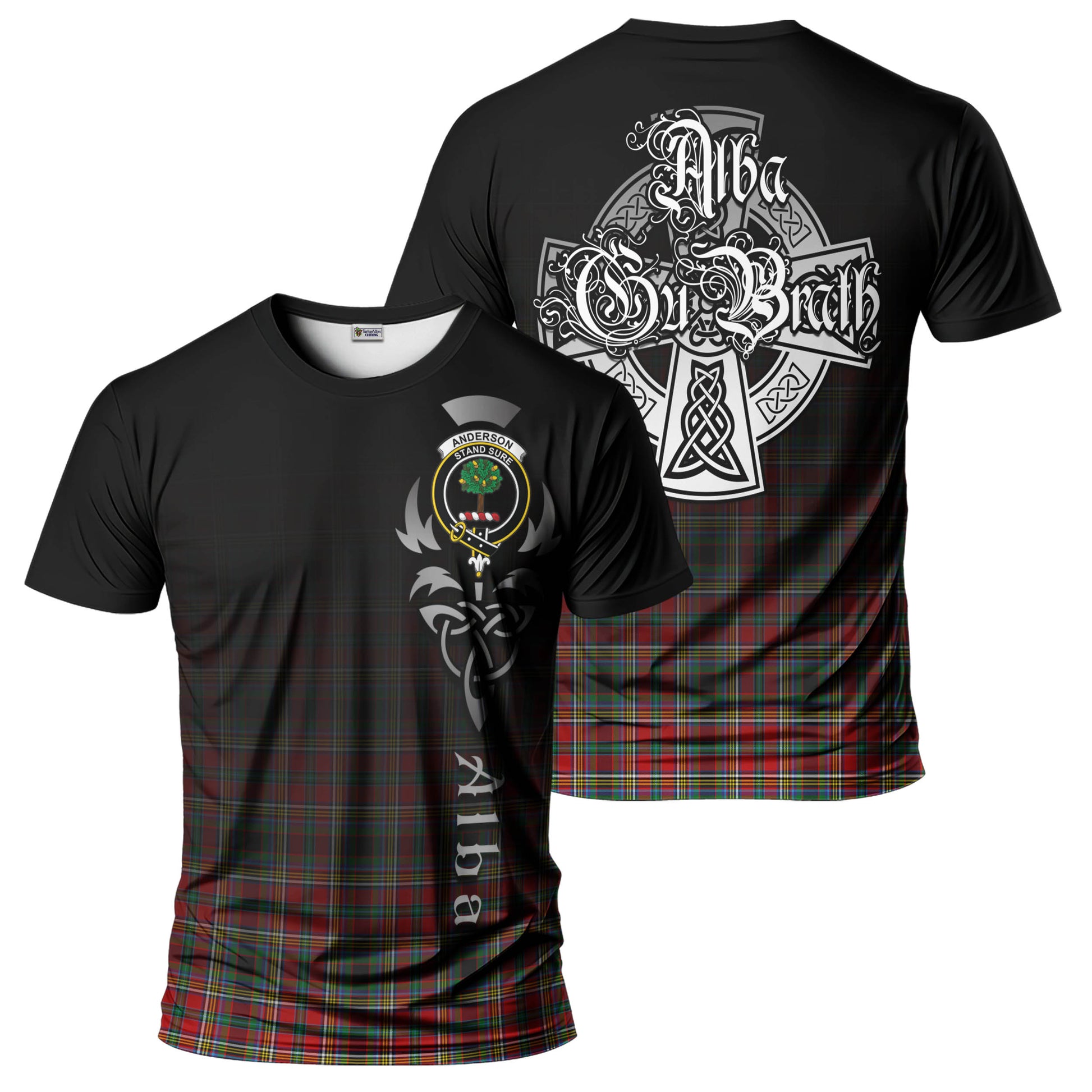 Tartan Vibes Clothing Anderson of Arbrake Tartan T-Shirt Featuring Alba Gu Brath Family Crest Celtic Inspired