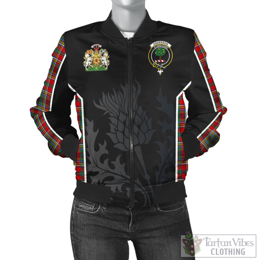 Tartan Vibes Clothing Anderson of Arbrake Tartan Bomber Jacket with Family Crest and Scottish Thistle Vibes Sport Style