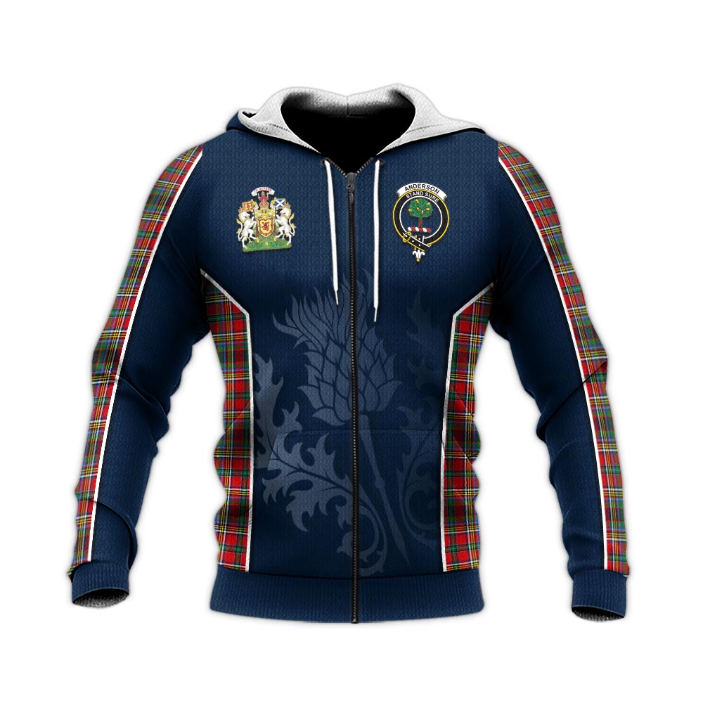 Tartan Vibes Clothing Anderson of Arbrake Tartan Knitted Hoodie with Family Crest and Scottish Thistle Vibes Sport Style