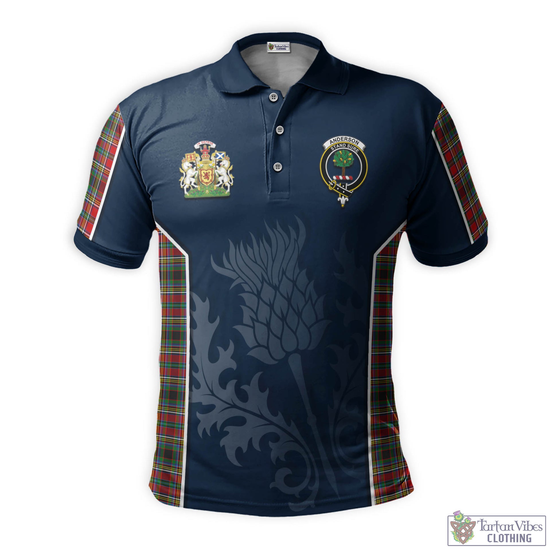 Tartan Vibes Clothing Anderson of Arbrake Tartan Men's Polo Shirt with Family Crest and Scottish Thistle Vibes Sport Style