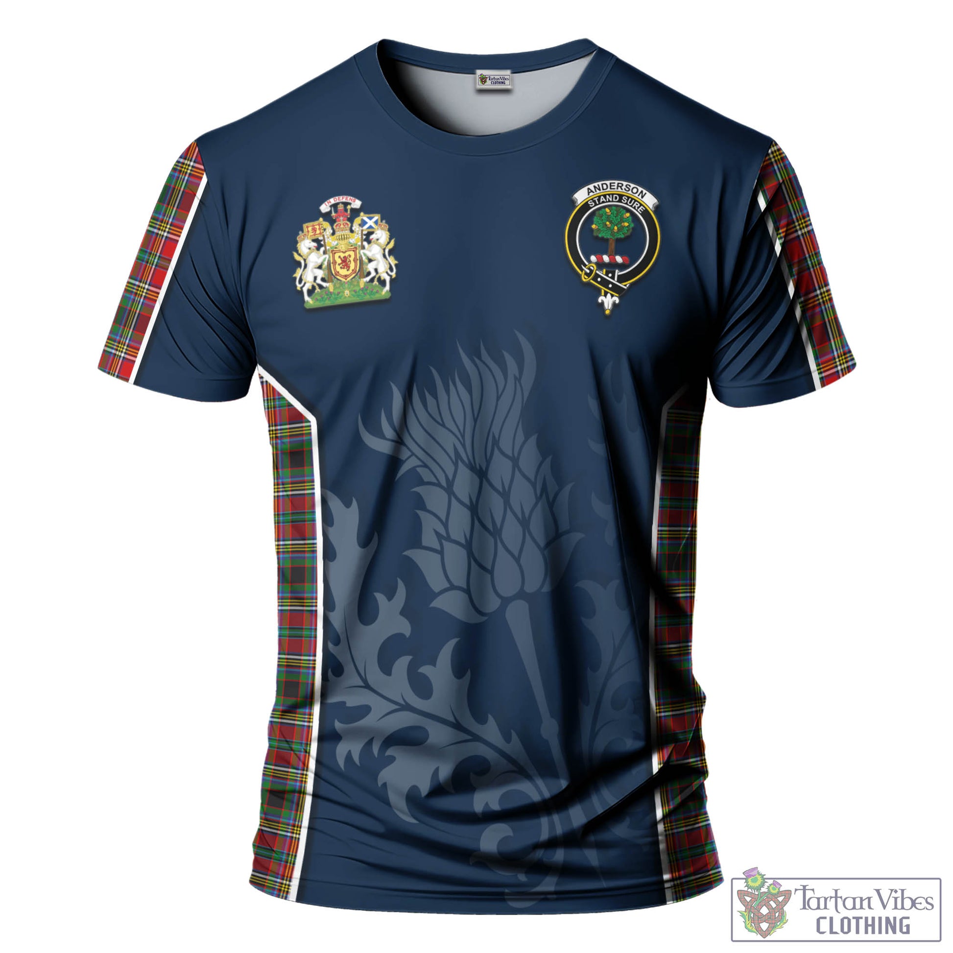 Tartan Vibes Clothing Anderson of Arbrake Tartan T-Shirt with Family Crest and Scottish Thistle Vibes Sport Style