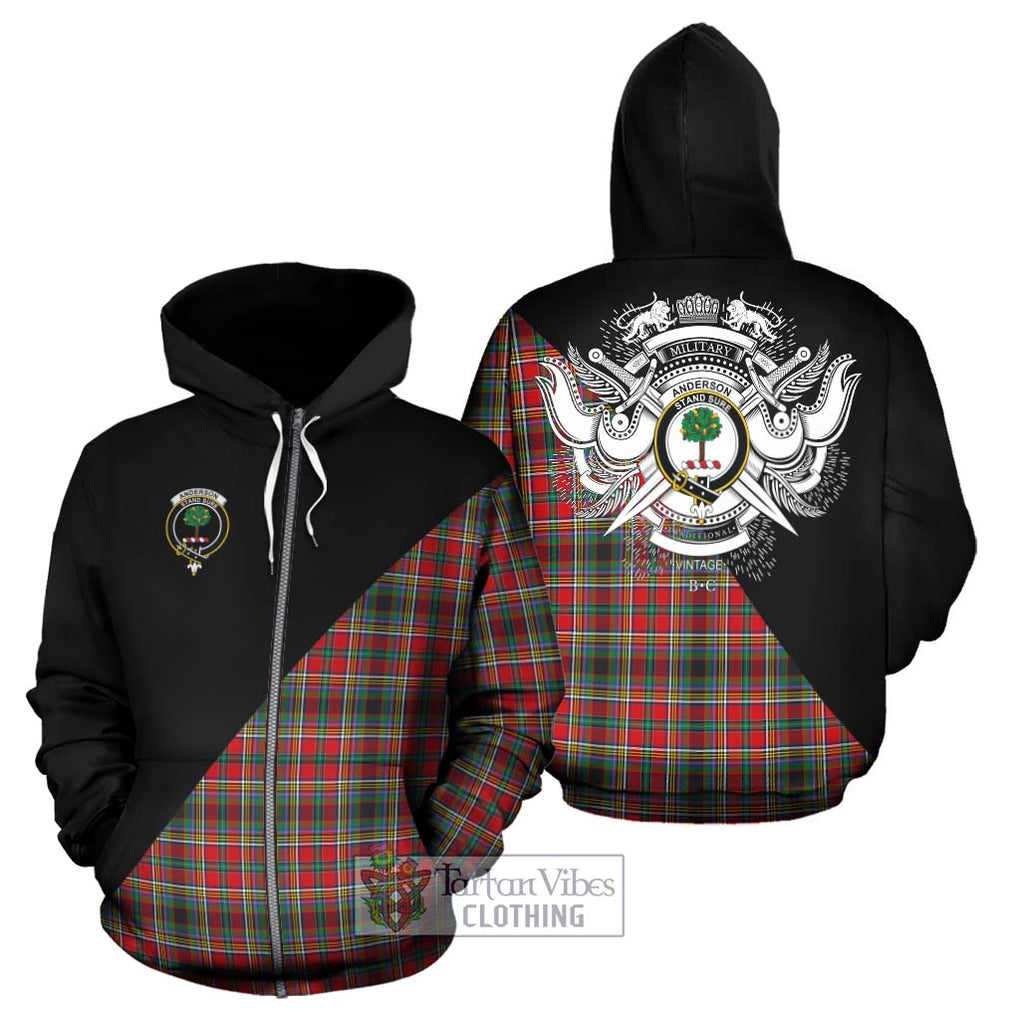 Anderson of Arbrake Tartan Hoodie with Family Crest and Military Logo Style - Tartanvibesclothing Shop