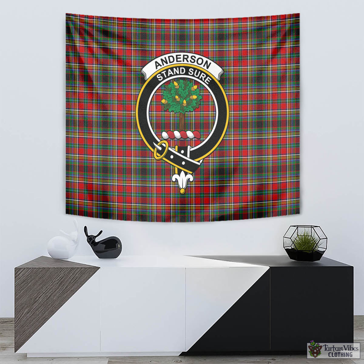 Tartan Vibes Clothing Anderson of Arbrake Tartan Tapestry Wall Hanging and Home Decor for Room with Family Crest