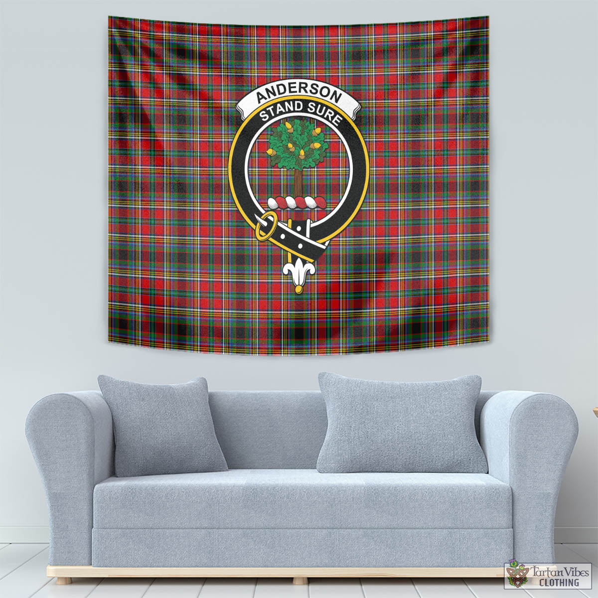 Tartan Vibes Clothing Anderson of Arbrake Tartan Tapestry Wall Hanging and Home Decor for Room with Family Crest