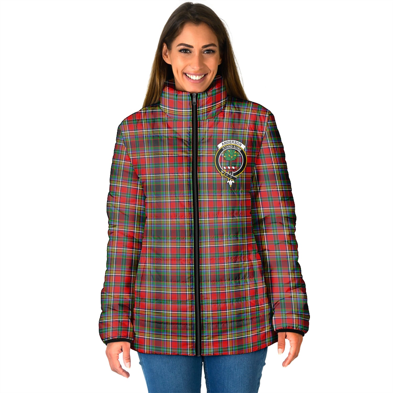 Anderson of Arbrake Tartan Padded Jacket with Family Crest - Tartan Vibes Clothing