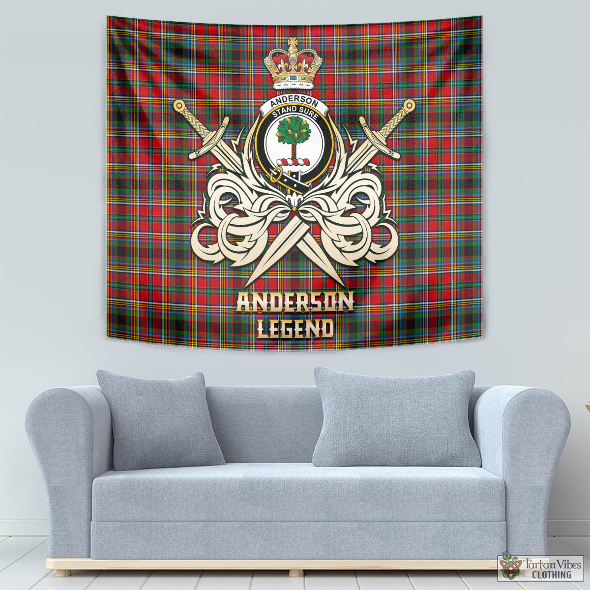 Tartan Vibes Clothing Anderson of Arbrake Tartan Tapestry with Clan Crest and the Golden Sword of Courageous Legacy