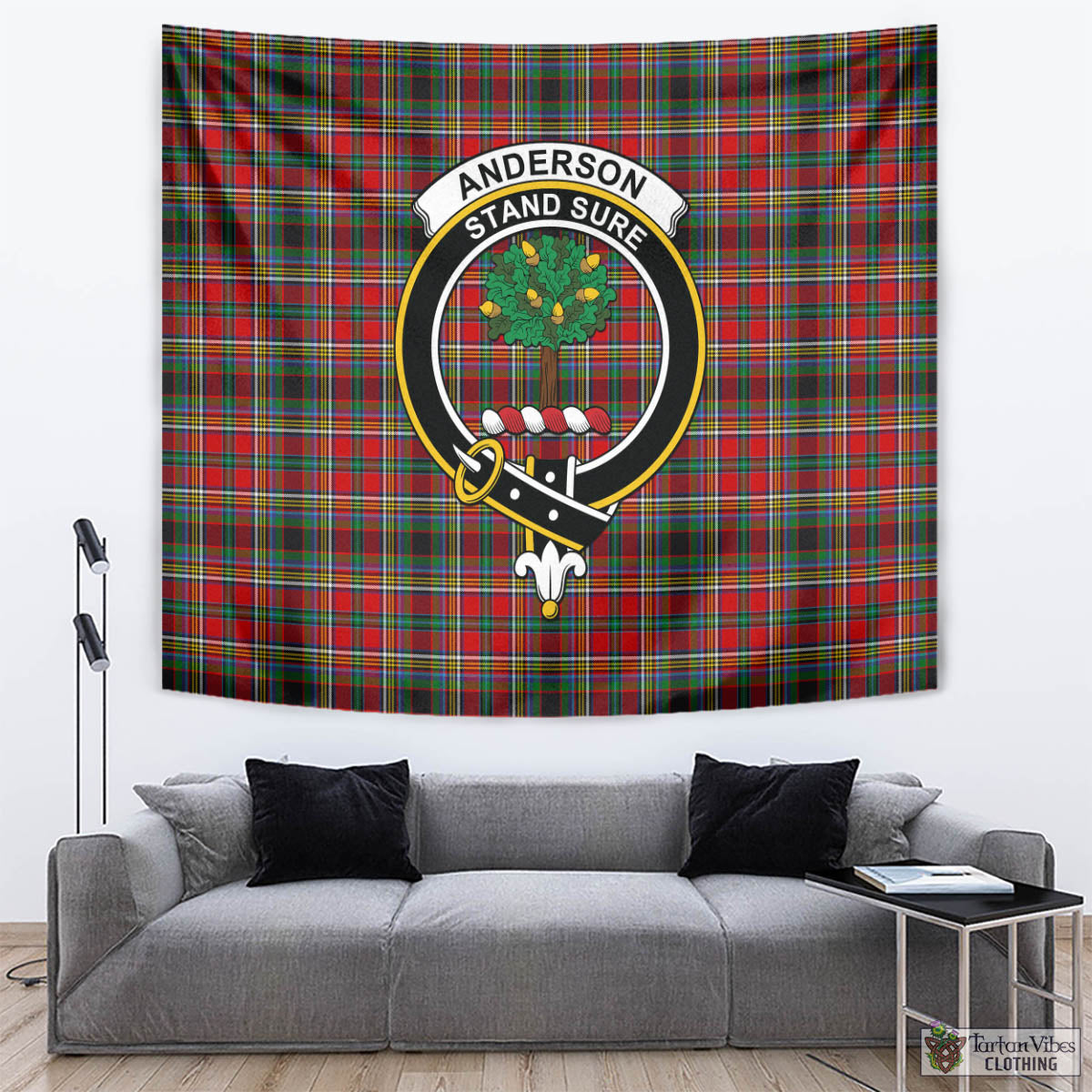 Tartan Vibes Clothing Anderson of Arbrake Tartan Tapestry Wall Hanging and Home Decor for Room with Family Crest