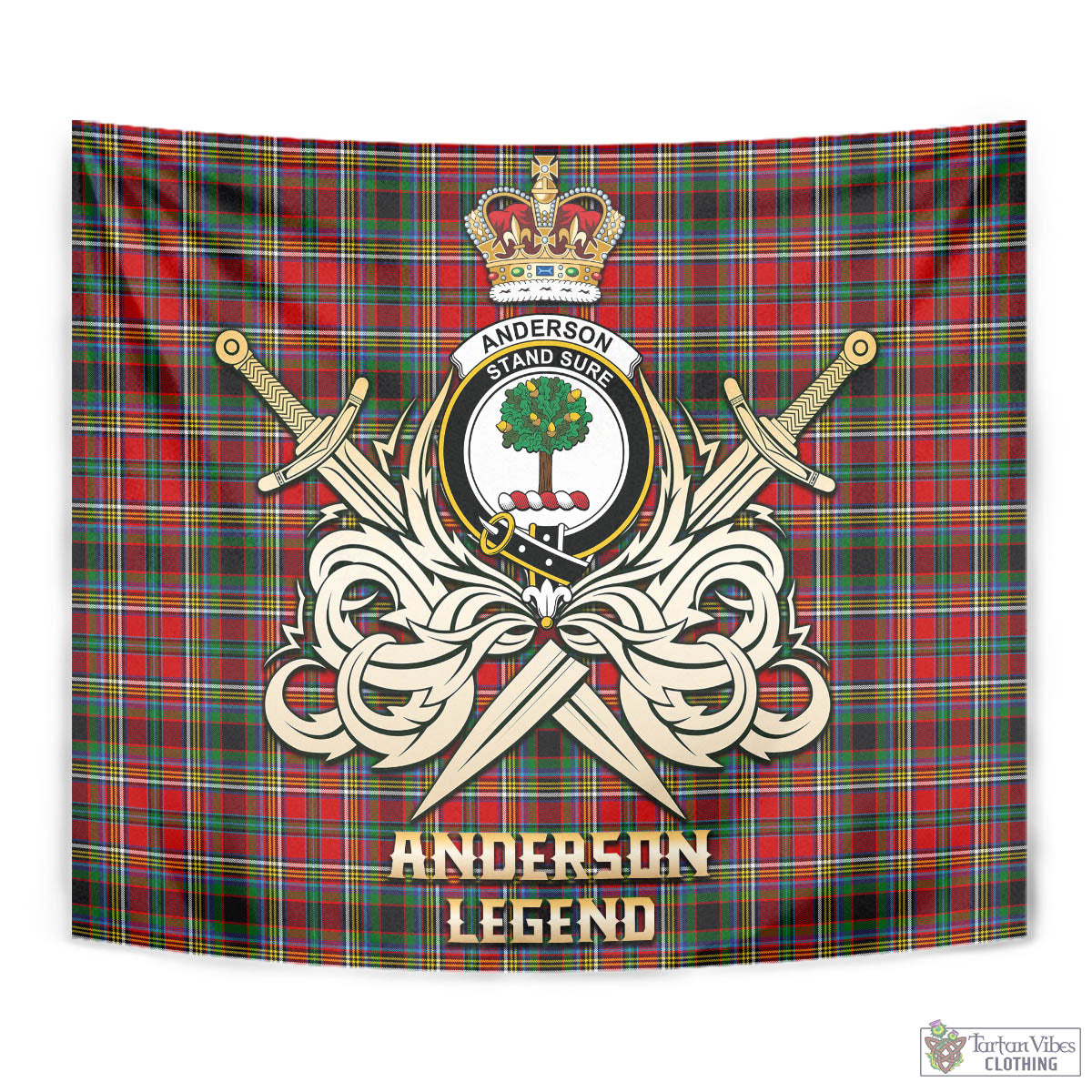 Tartan Vibes Clothing Anderson of Arbrake Tartan Tapestry with Clan Crest and the Golden Sword of Courageous Legacy