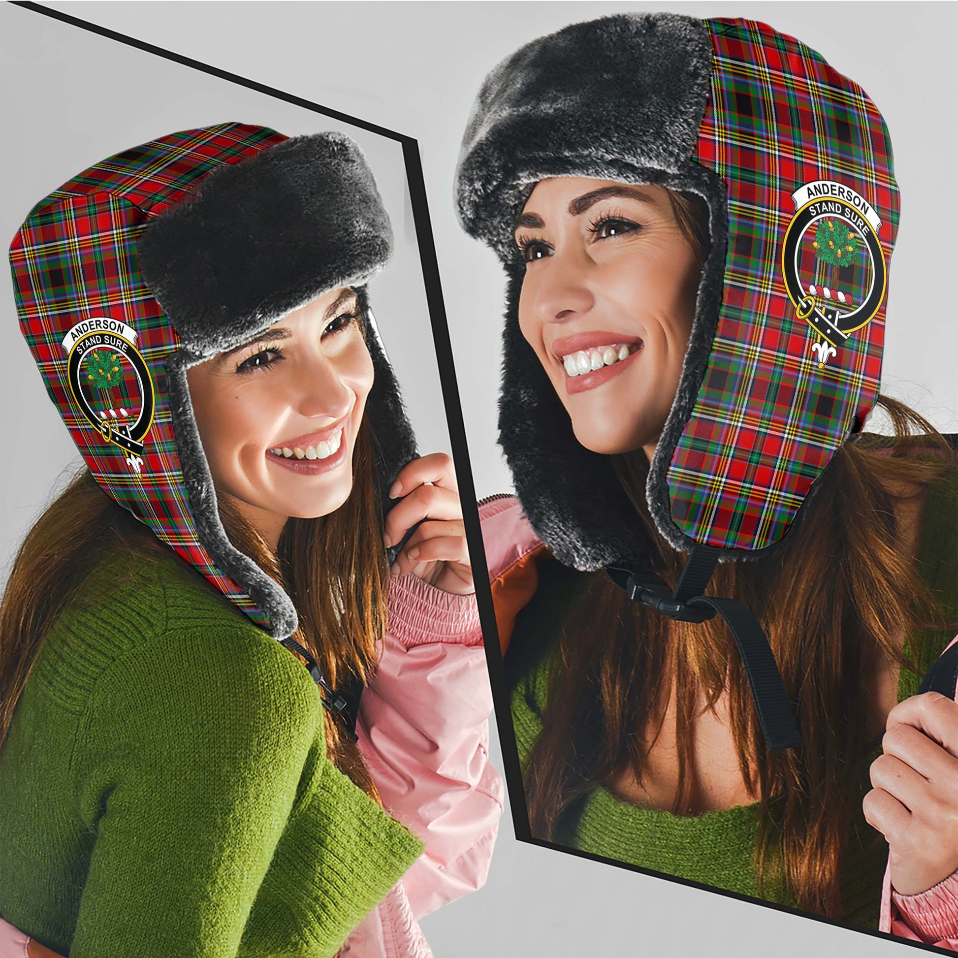 Anderson of Arbrake Tartan Winter Trapper Hat with Family Crest - Tartanvibesclothing