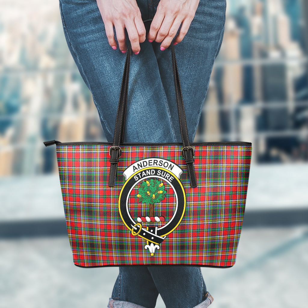 Anderson of Arbrake Tartan Leather Tote Bag with Family Crest - Tartanvibesclothing