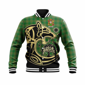 Andrew Irish Tartan Baseball Jacket with Coat of Arms Celtic Wolf Style