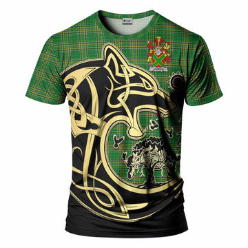 Andrew Irish Tartan T-Shirt with Coat of Arms Celtic Wolf Style