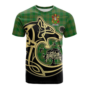 Andrew Irish Tartan Cotton T-shirt with Coat of Arms Celtic Wolf Style