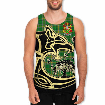 Andrew Irish Tartan Men's Tank Top with Coat of Arms Celtic Wolf Style