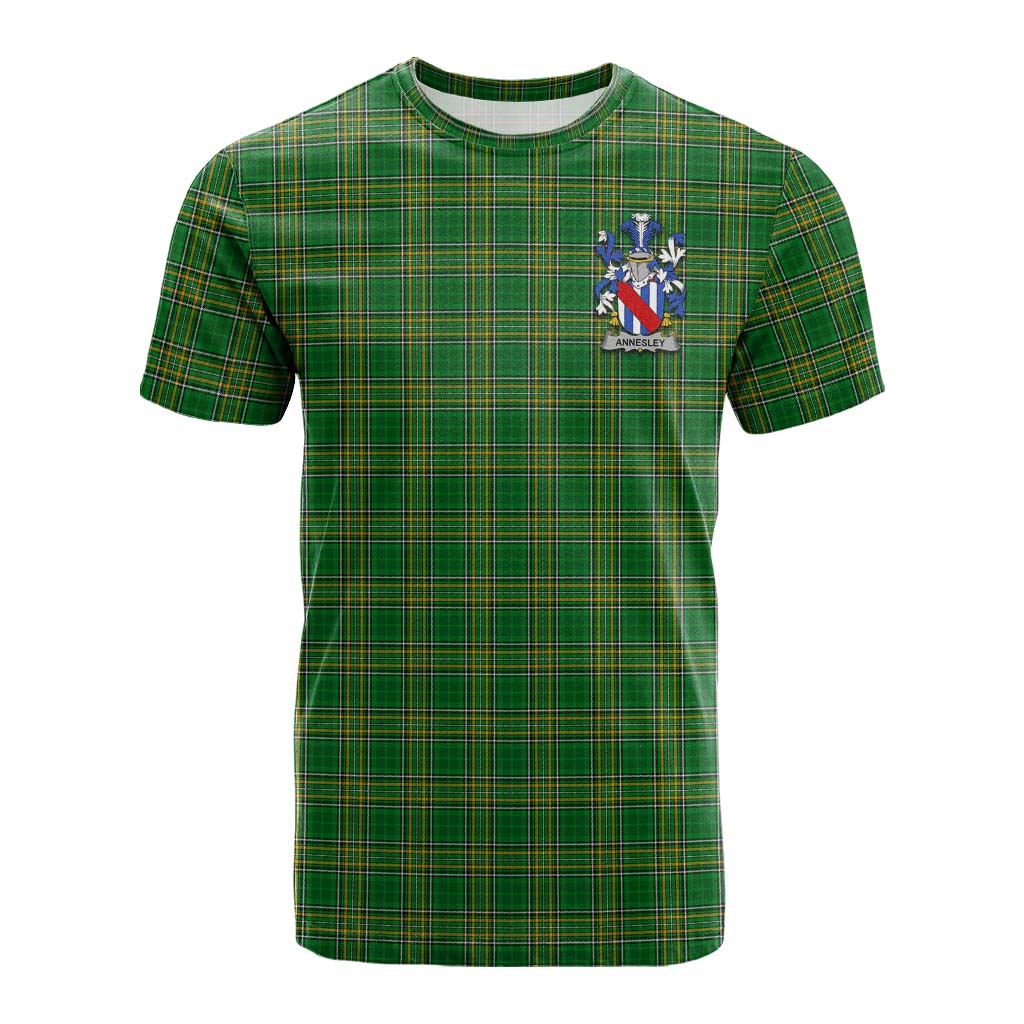 Tartan Vibes Clothing Annesley Irish Clan Tartan Cotton T-shirt with Coat of Arms