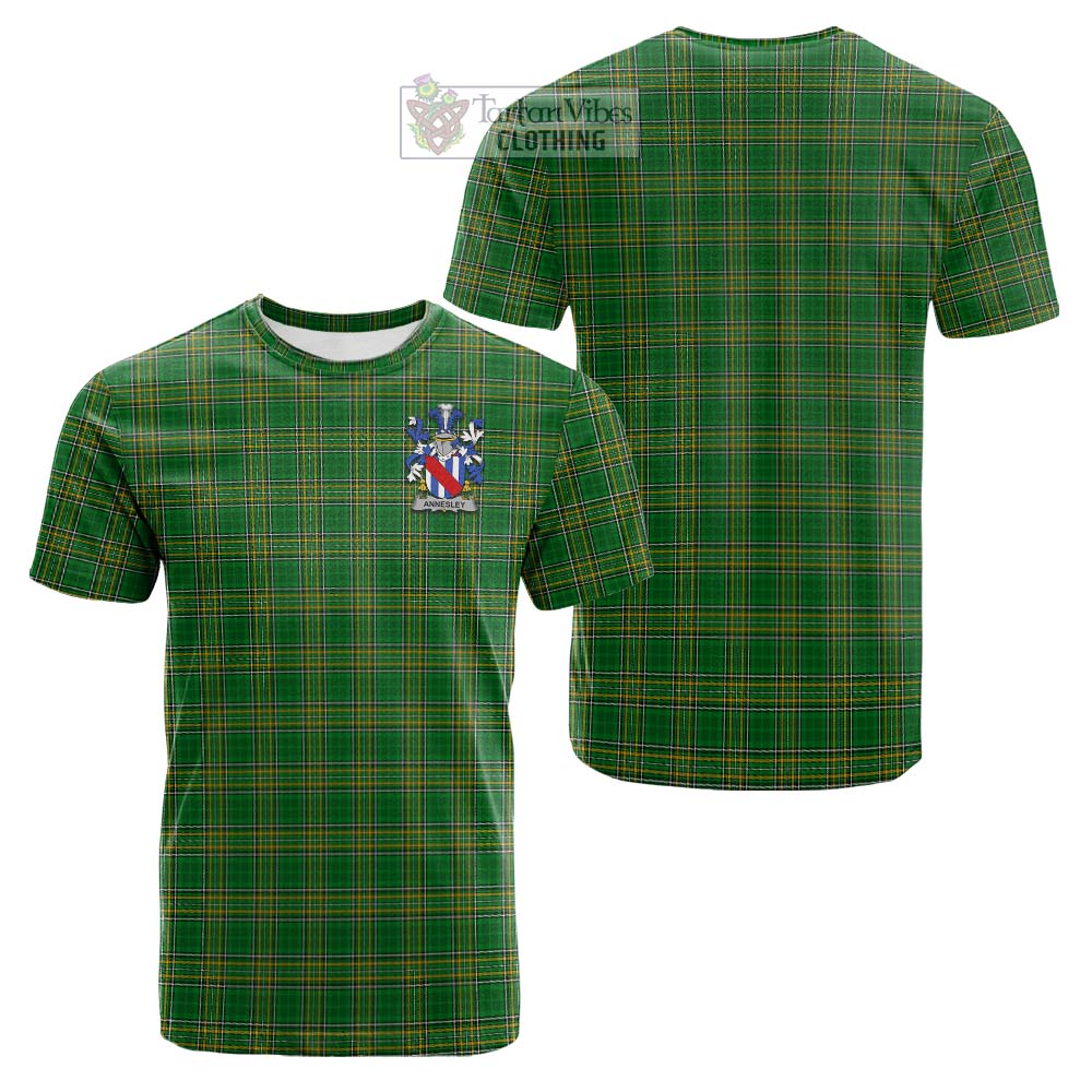 Tartan Vibes Clothing Annesley Irish Clan Tartan Cotton T-shirt with Coat of Arms