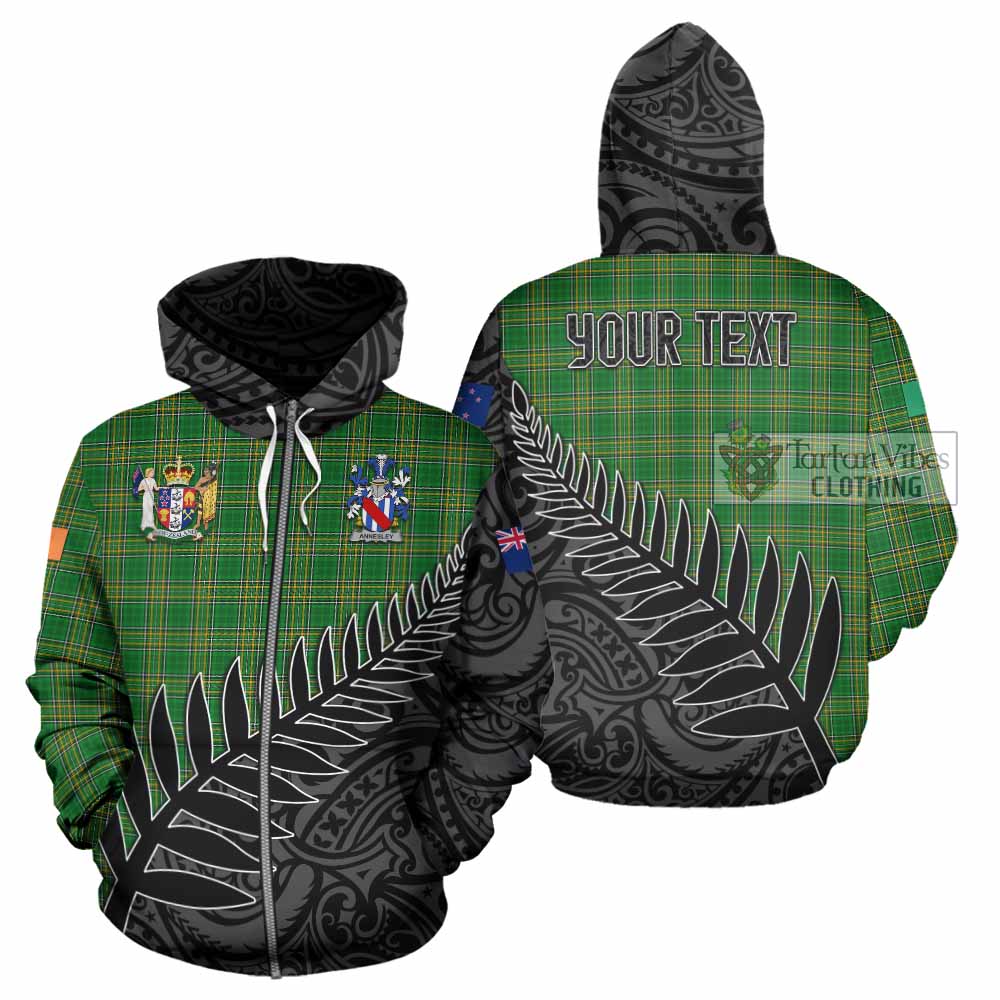 Tartan Vibes Clothing Annesley Irish Clan Tartan Hoodie with Coat of Arms New Zealand Silver Fern Half Style