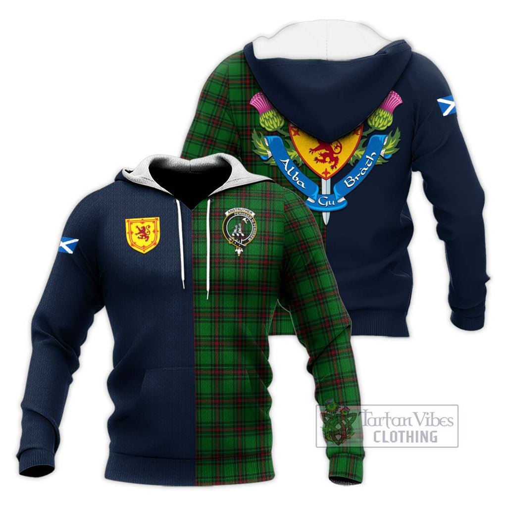 Tartan Vibes Clothing Anstruther Tartan Knitted Hoodie with Scottish Lion Royal Arm Half Style