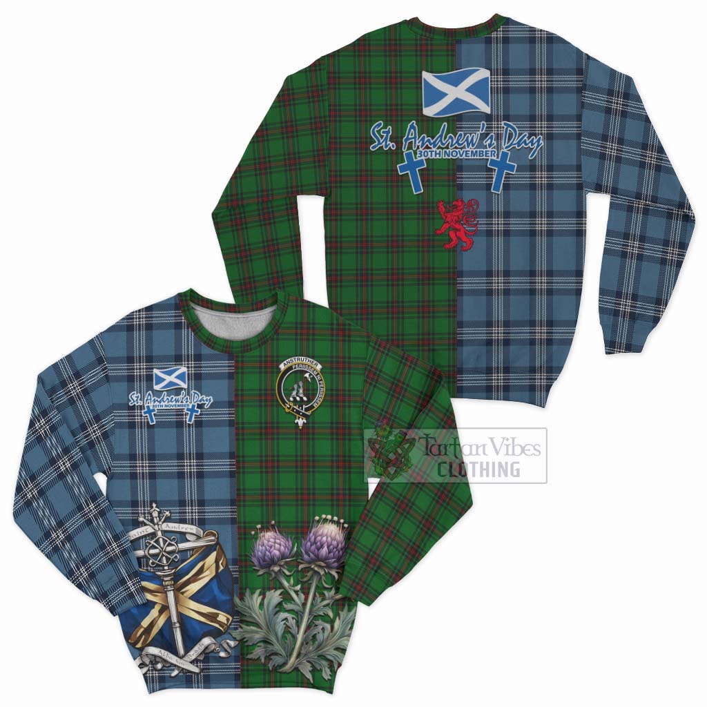 Anstruther Tartan Sweatshirt Happy St. Andrew's Day Half Tartan Style Unisex - Tartan Vibes Clothing