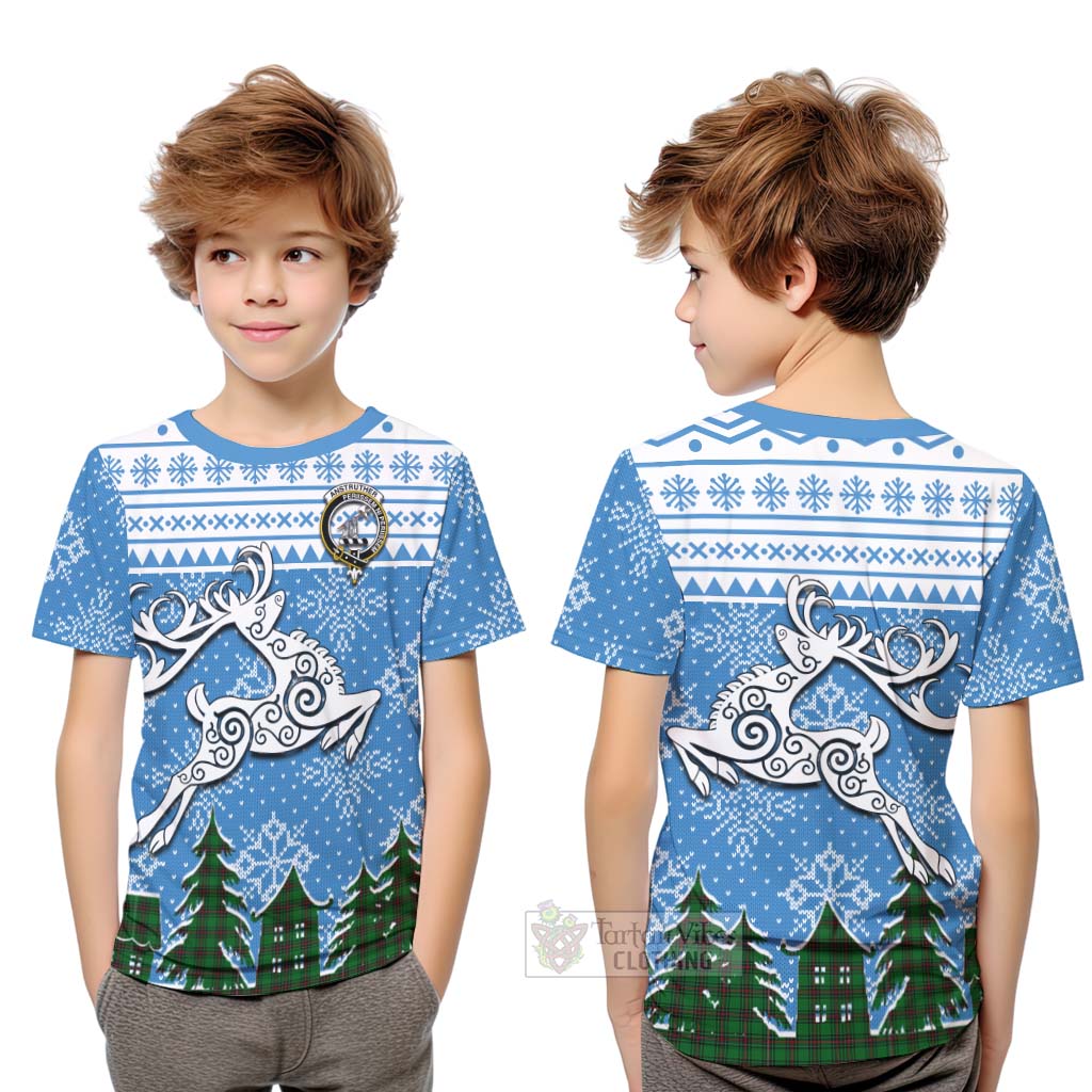 Tartan Vibes Clothing Anstruther Clan Christmas Kid T-Shirt Celtic Reindeer Style