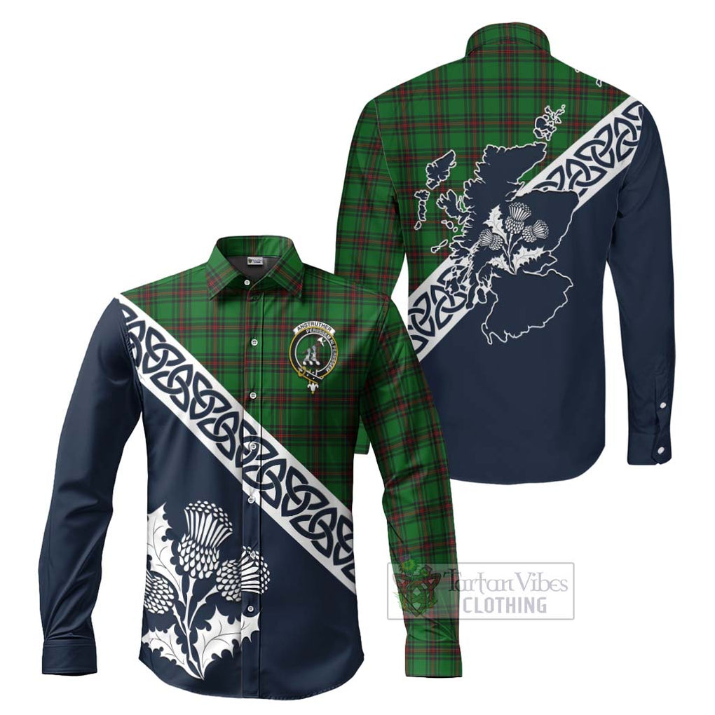 Anstruther Tartan Long Sleeve Button Shirt Featuring Thistle and Scotland Map Men's Shirt S - Tartan Vibes Clothing