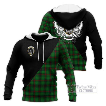 Anstruther Tartan Knitted Hoodie with Family Crest and Military Logo Style