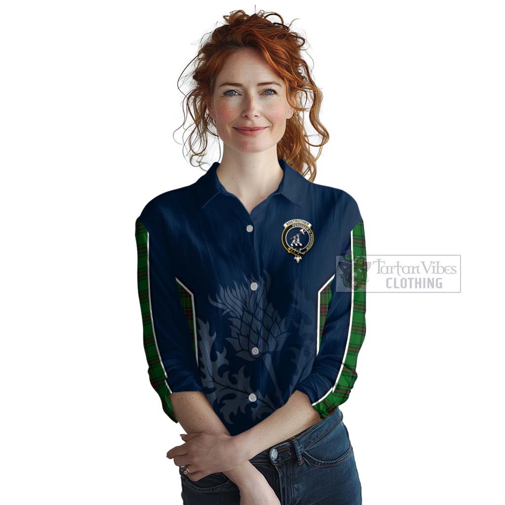 Tartan Vibes Clothing Anstruther Tartan Women's Casual Shirt with Family Crest and Scottish Thistle Vibes Sport Style