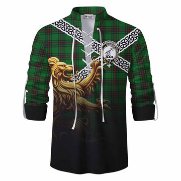 Anstruther Crest Tartan Ghillie Kilt Shirt with Golden Lion Emblem Celtic Style Men - Tartan Vibes Clothing