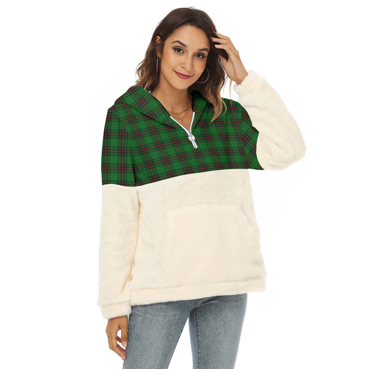 Anstruther Tartan Women's Borg Fleece Hoodie With Half Zip Female - Tartan Vibes Clothing