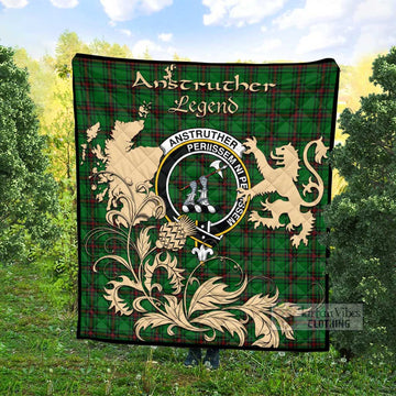 Anstruther Tartan Quilt with Family Crest and Scottish Symbol Style