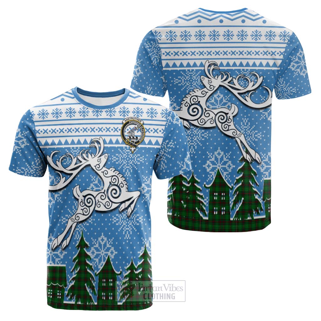 Tartan Vibes Clothing Anstruther Clan Christmas Cotton T-shirt Celtic Reindeer Style