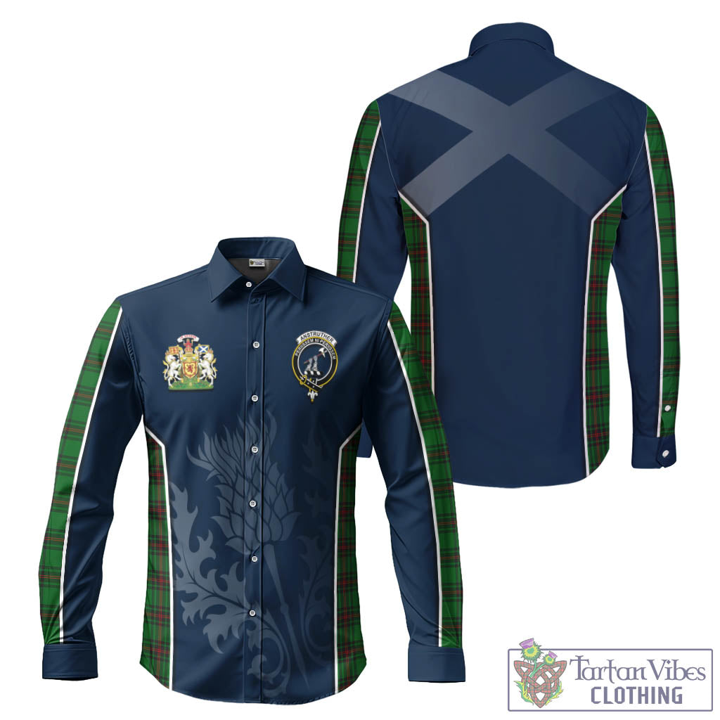 Tartan Vibes Clothing Anstruther Tartan Long Sleeve Button Up Shirt with Family Crest and Scottish Thistle Vibes Sport Style