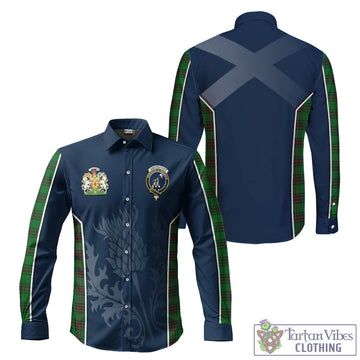 Anstruther Tartan Long Sleeve Button Up Shirt with Family Crest and Scottish Thistle Vibes Sport Style