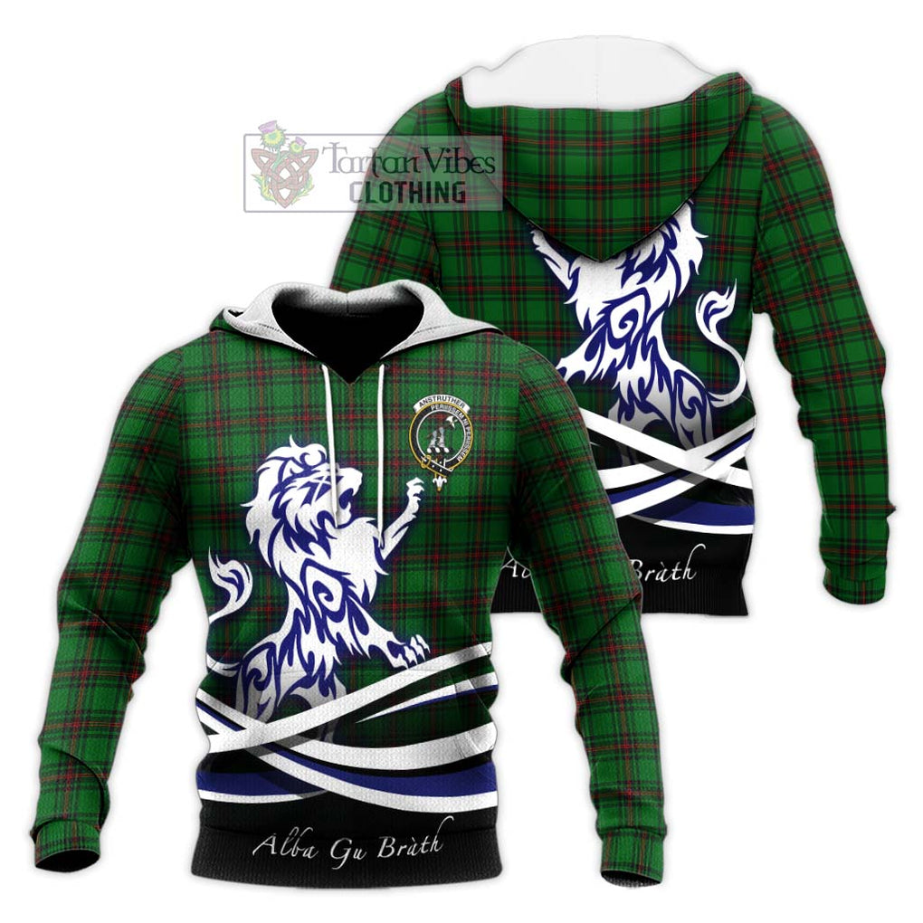 Anstruther Tartan Knitted Hoodie with Alba Gu Brath Regal Lion Emblem Unisex Knitted Pullover Hoodie - Tartanvibesclothing Shop