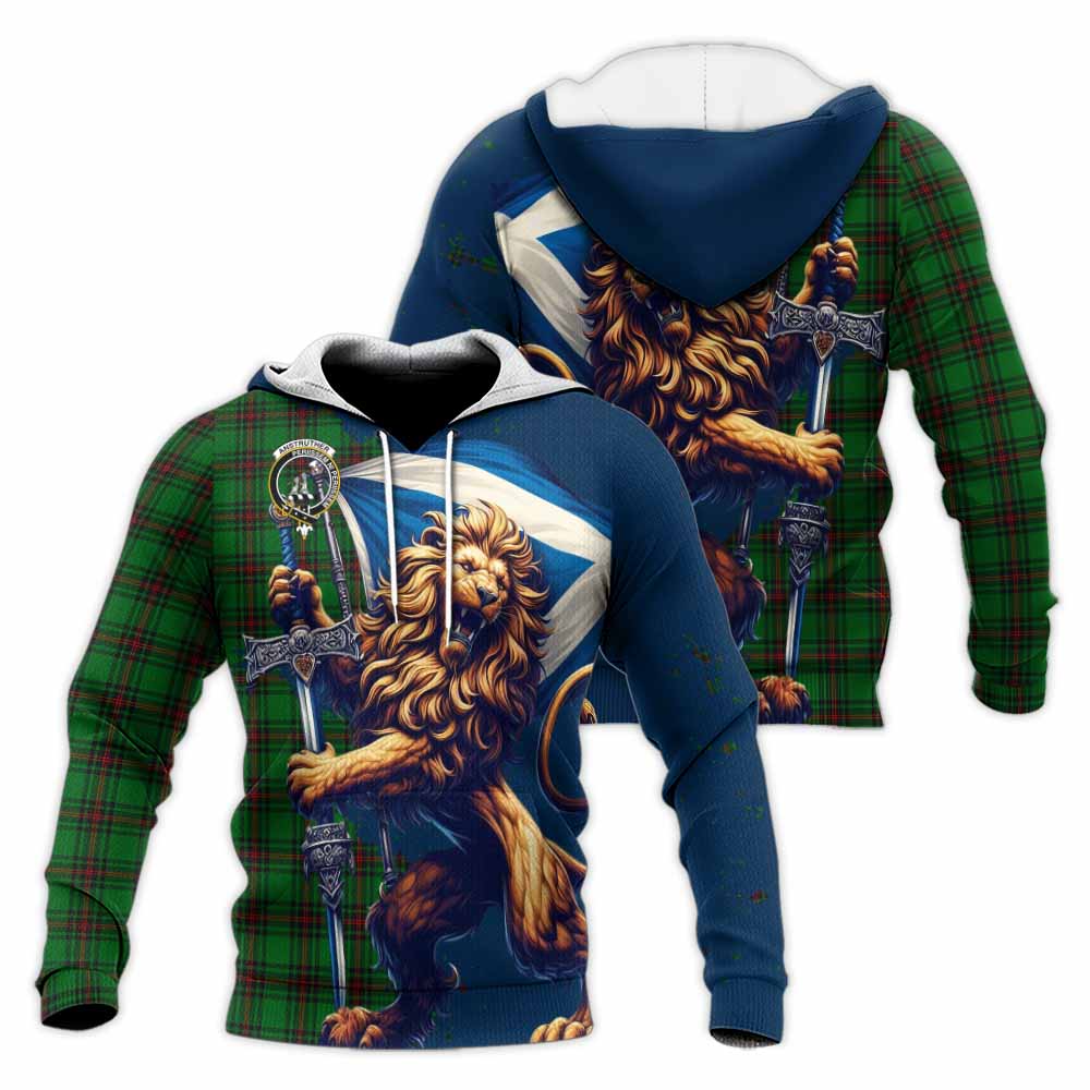 Tartan Vibes Clothing Anstruther Tartan Family Crest Knitted Hoodie with Scottish Majestic Lion