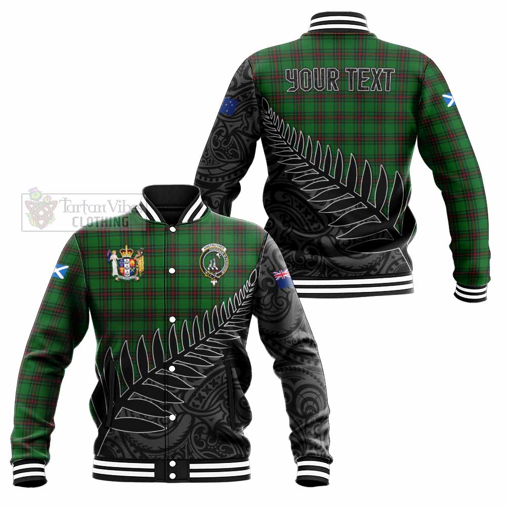 Tartan Vibes Clothing Anstruther Crest Tartan Baseball Jacket with New Zealand Silver Fern Half Style