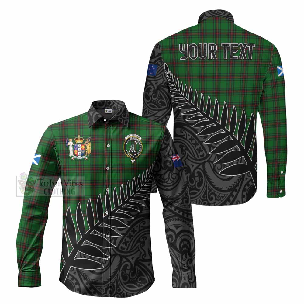 Tartan Vibes Clothing Anstruther Crest Tartan Long Sleeve Button Shirt with New Zealand Silver Fern Half Style