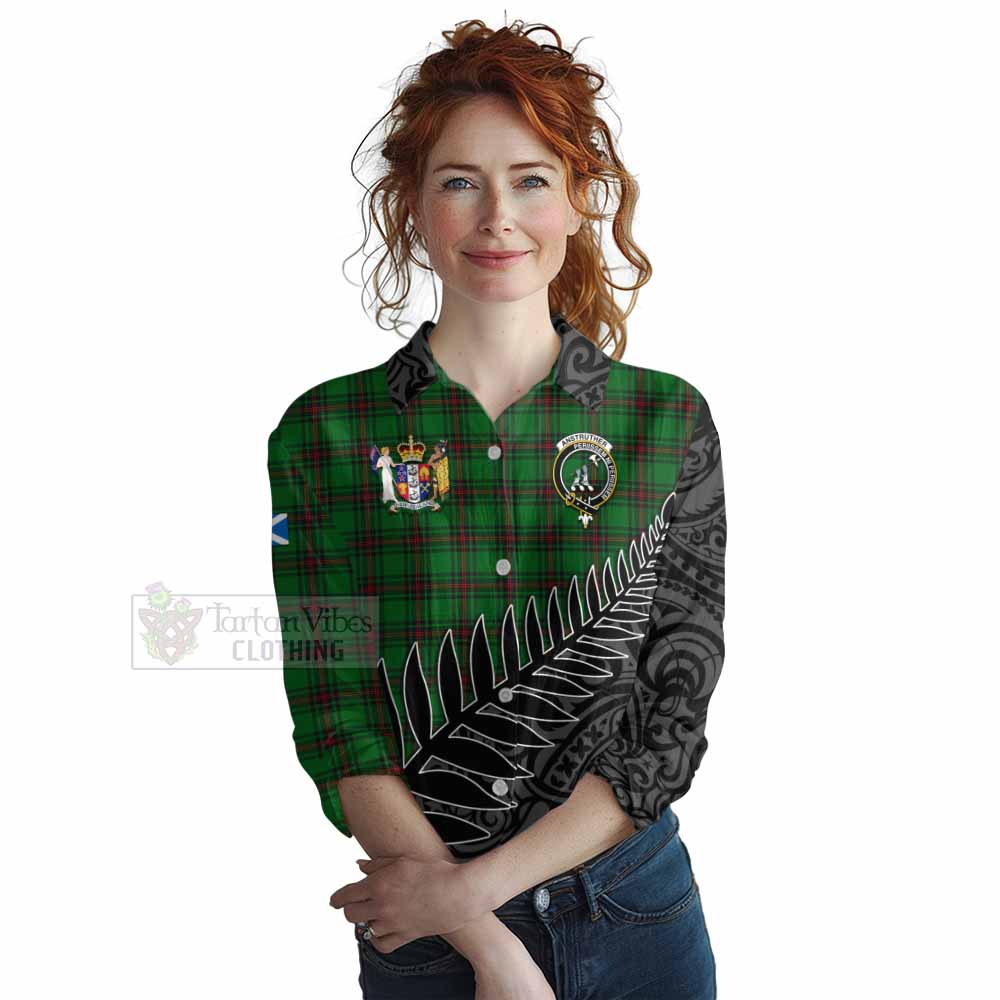 Tartan Vibes Clothing Anstruther Crest Tartan Women's Casual Shirt with New Zealand Silver Fern Half Style