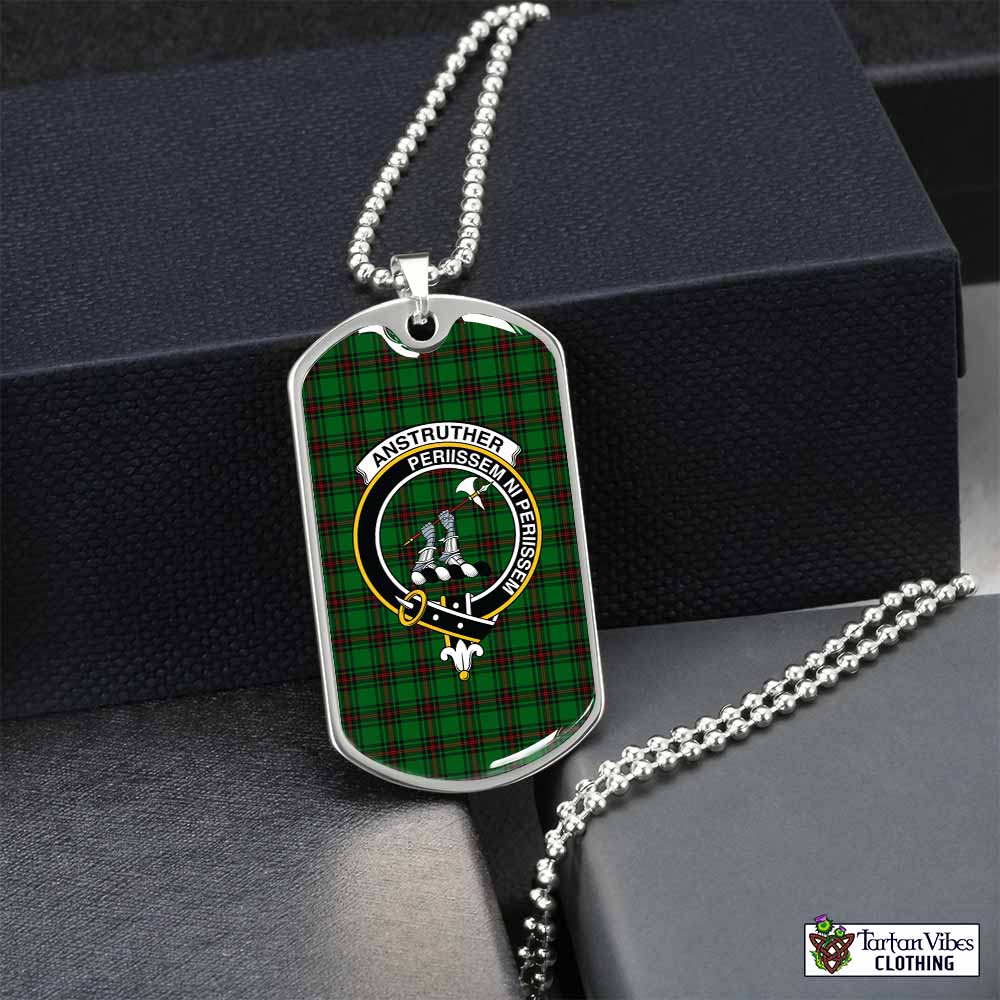 Anstruther Tartan Dog Tag Necklace with Family Crest Silver No - Tartan Vibes Clothing