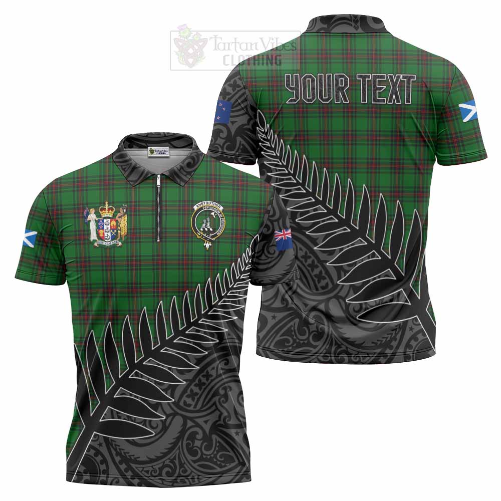 Tartan Vibes Clothing Anstruther Crest Tartan Zipper Polo Shirt with New Zealand Silver Fern Half Style