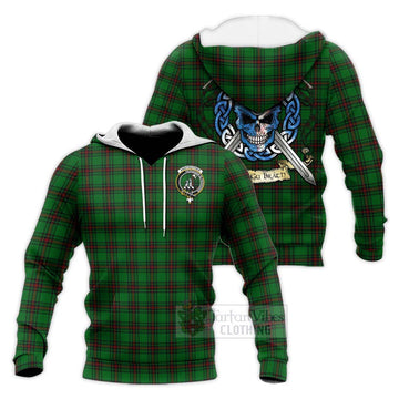 Anstruther Tartan Knitted Hoodie with Family Crest Celtic Skull Style