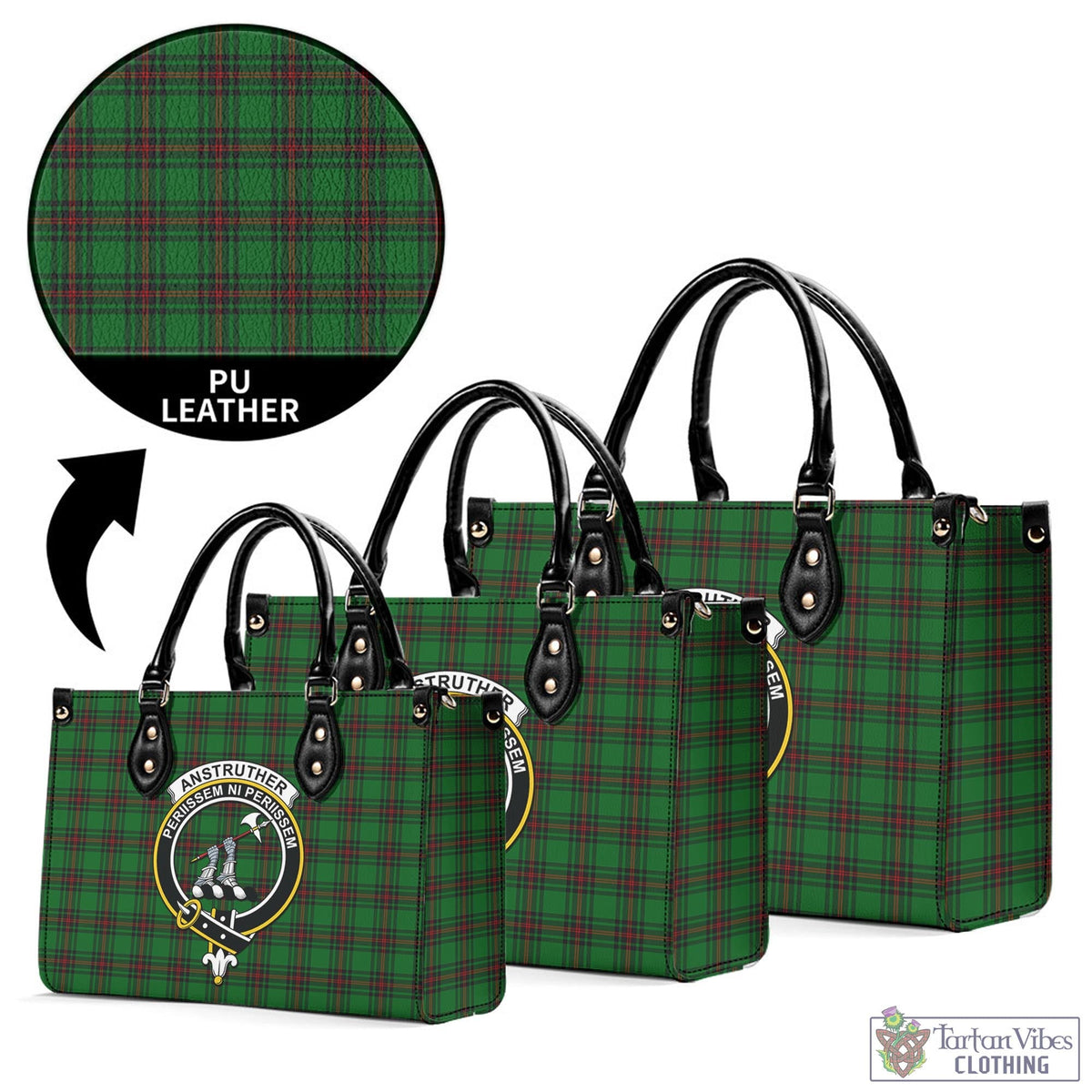 Anstruther Tartan Luxury Leather Handbags with Family Crest L - Tartan Vibes Clothing