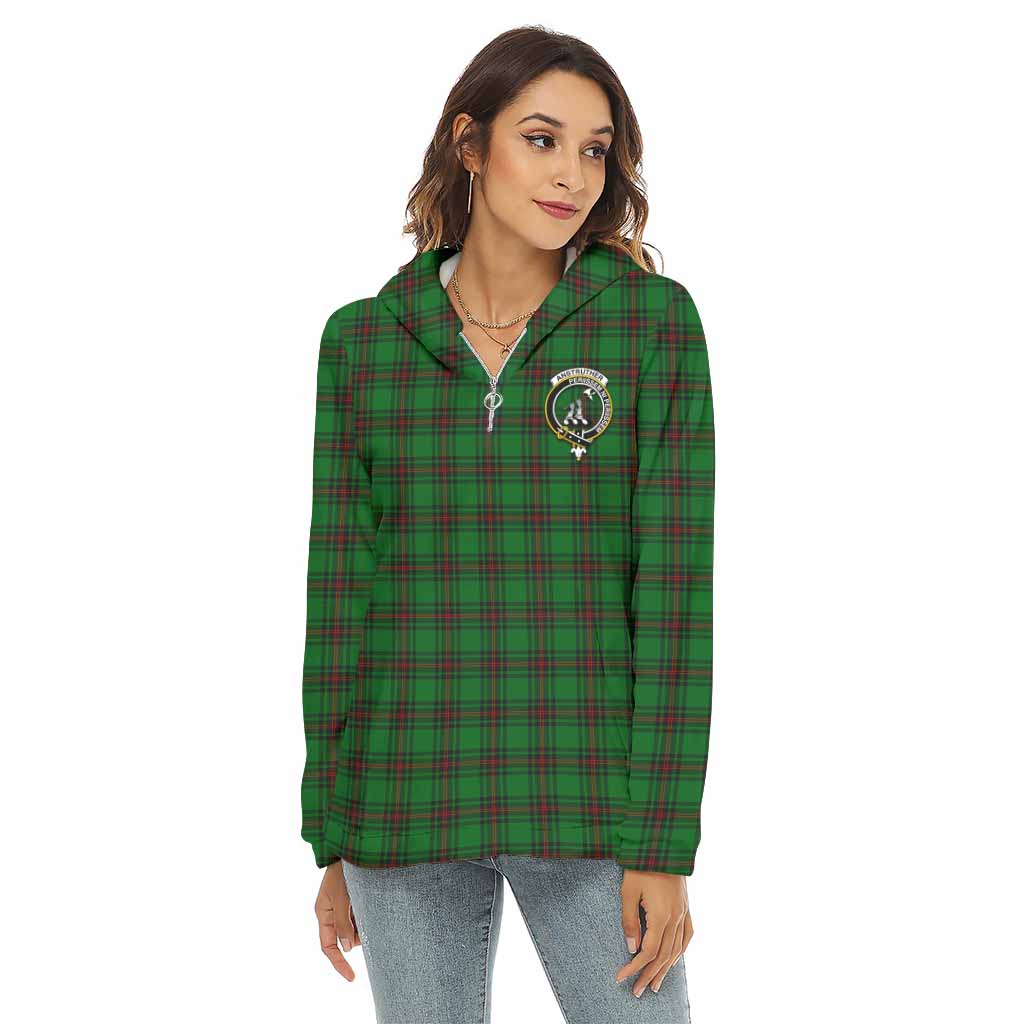 Anstruther Tartan Women's Borg Fleece Hoodie with Half Zip with Family Crest Female - Tartan Vibes Clothing