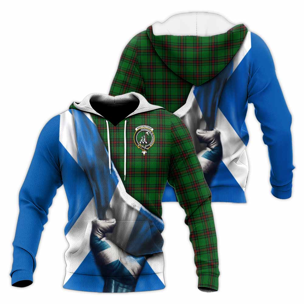 Tartan Vibes Clothing Anstruther Tartan Knitted Hoodie with Family Crest Scotland Patriotic Style