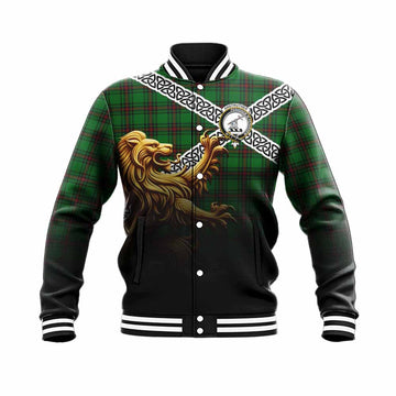 Anstruther Crest Tartan Baseball Jacket with Golden Lion Emblem Celtic Style Unisex - Tartan Vibes Clothing