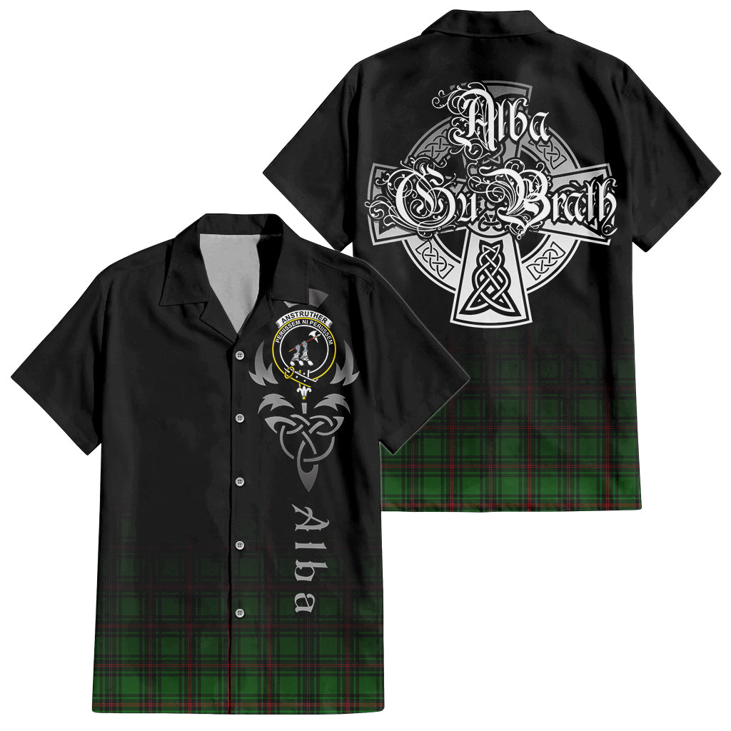 Tartan Vibes Clothing Anstruther Tartan Short Sleeve Button Up Featuring Alba Gu Brath Family Crest Celtic Inspired